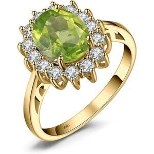 Yellow Gold Plated-peridot Princess Diana Class Birthstone Halo Ring